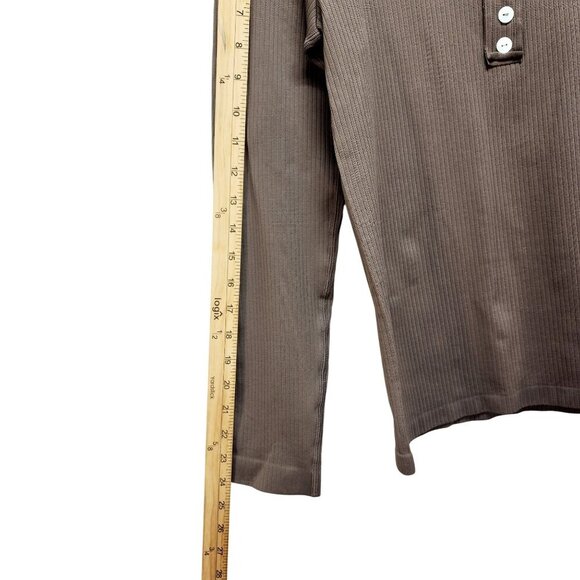 OQQ Long-Sleeve Brown Ribbed Henley Top With Button Detail Size M - Picture 8 of 9
